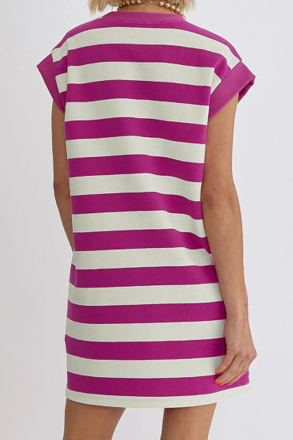 Brady Striped Round Neck Cap Sleeve Dress