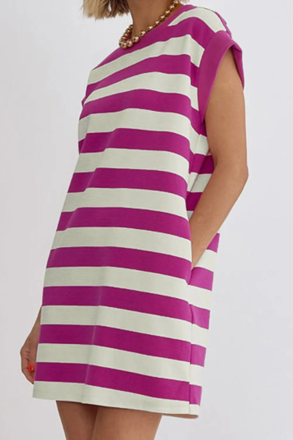 Brady Striped Round Neck Cap Sleeve Dress