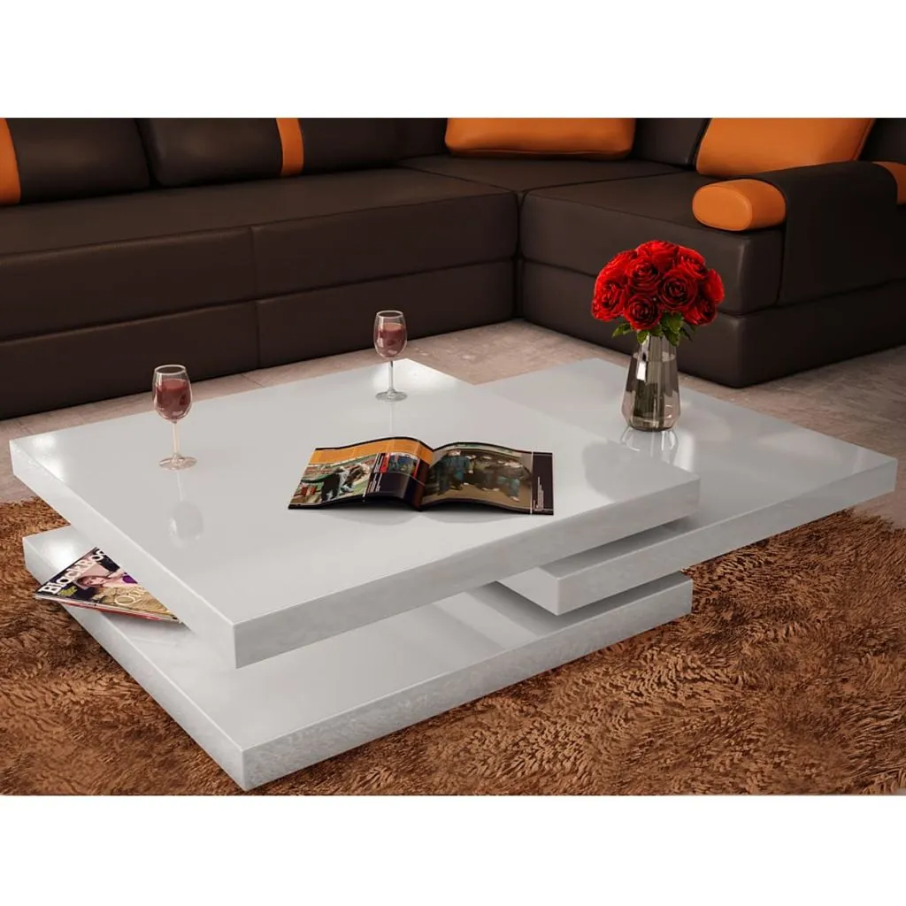 Busumo Flower Coffee Table 3 Layers White High Gloss