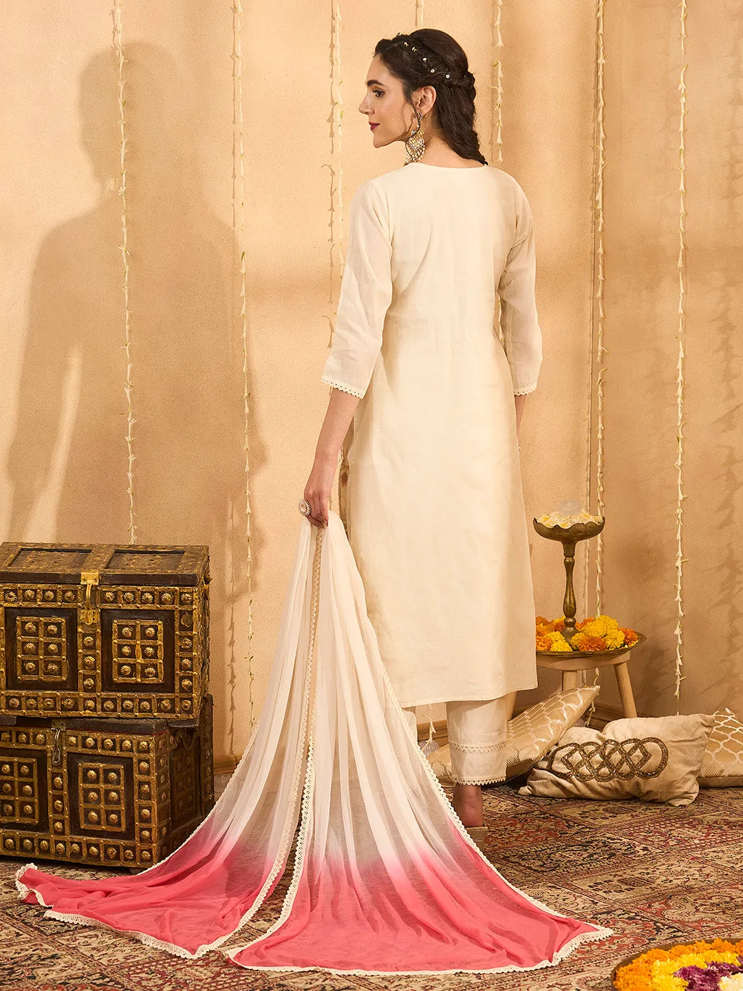 Buy Cream Comfort Fit Cotton Suit Set for Women Online - Zola