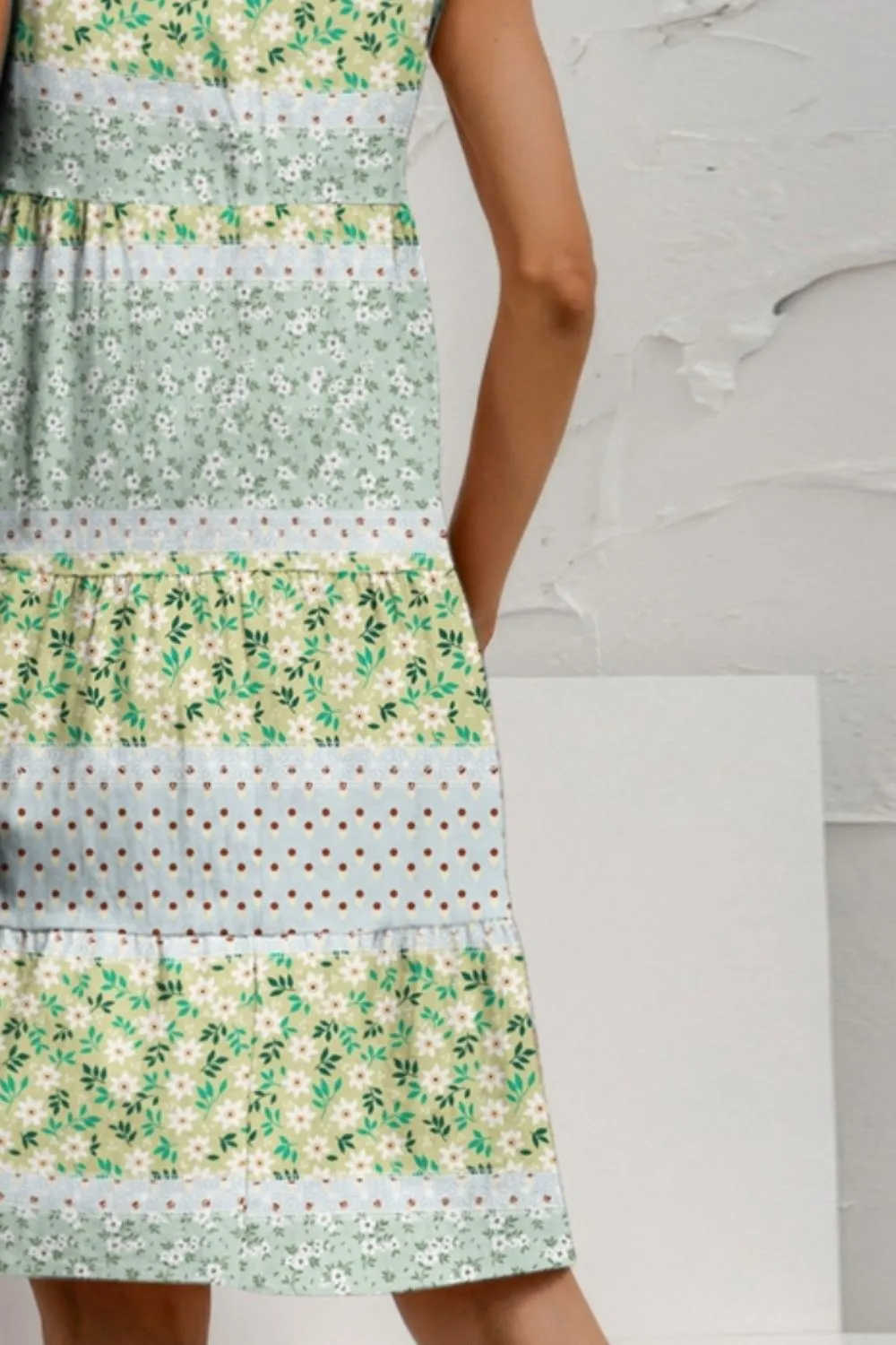 Candy Tiered Printed Round Neck Sleeveless Dress