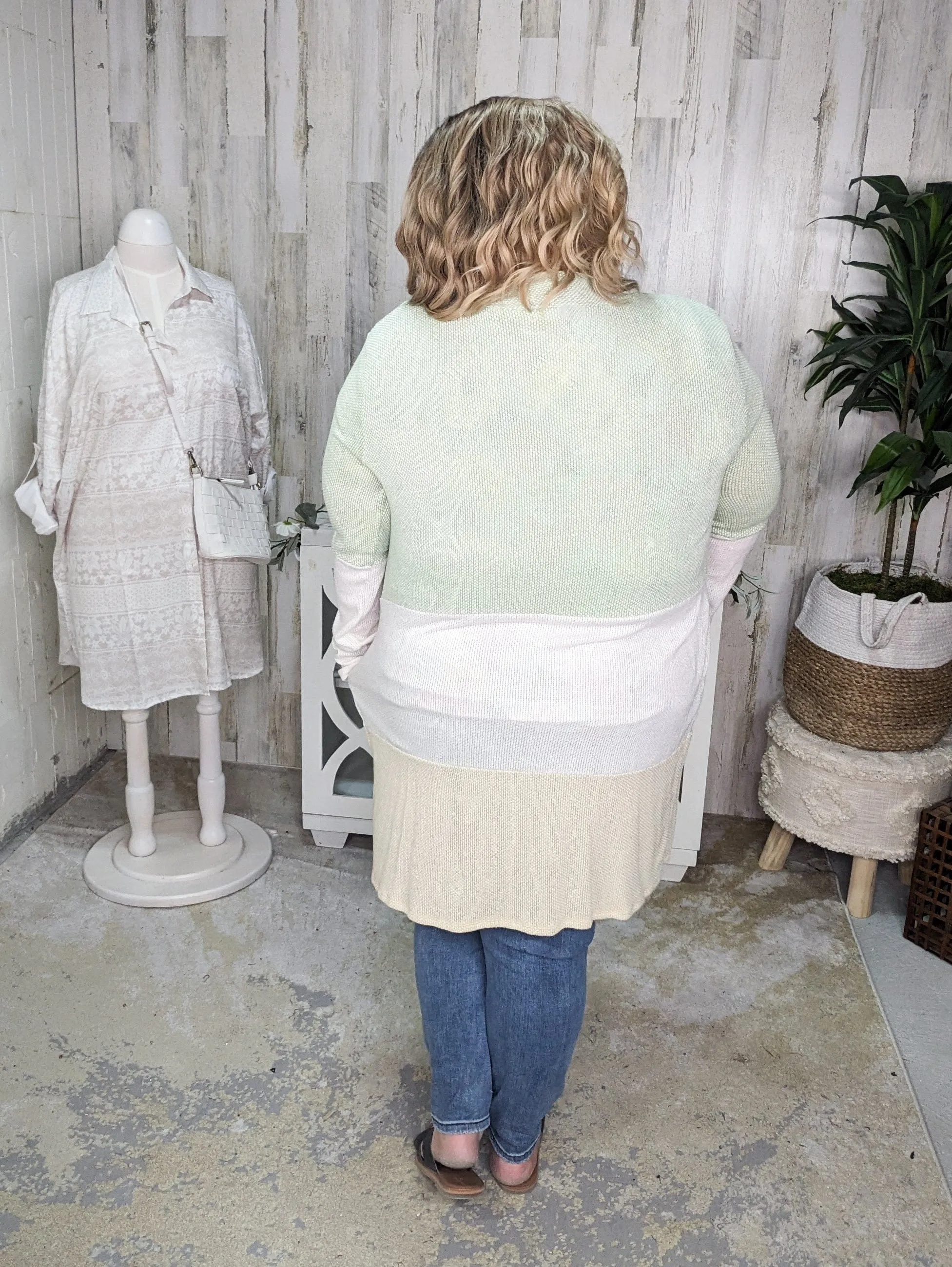 Channing Spring Weight Duster Cardi in Sage Neutrals