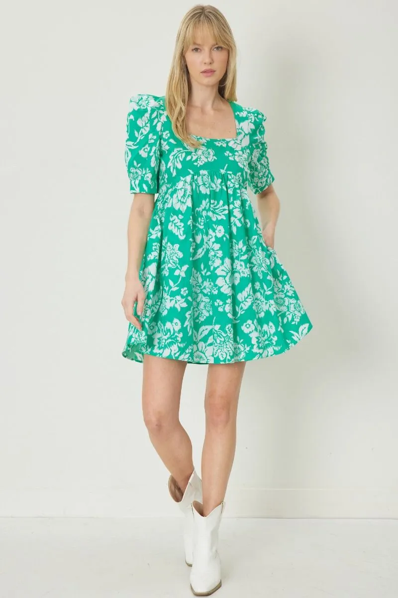 Charlotte Square Neck Floral Print Dress