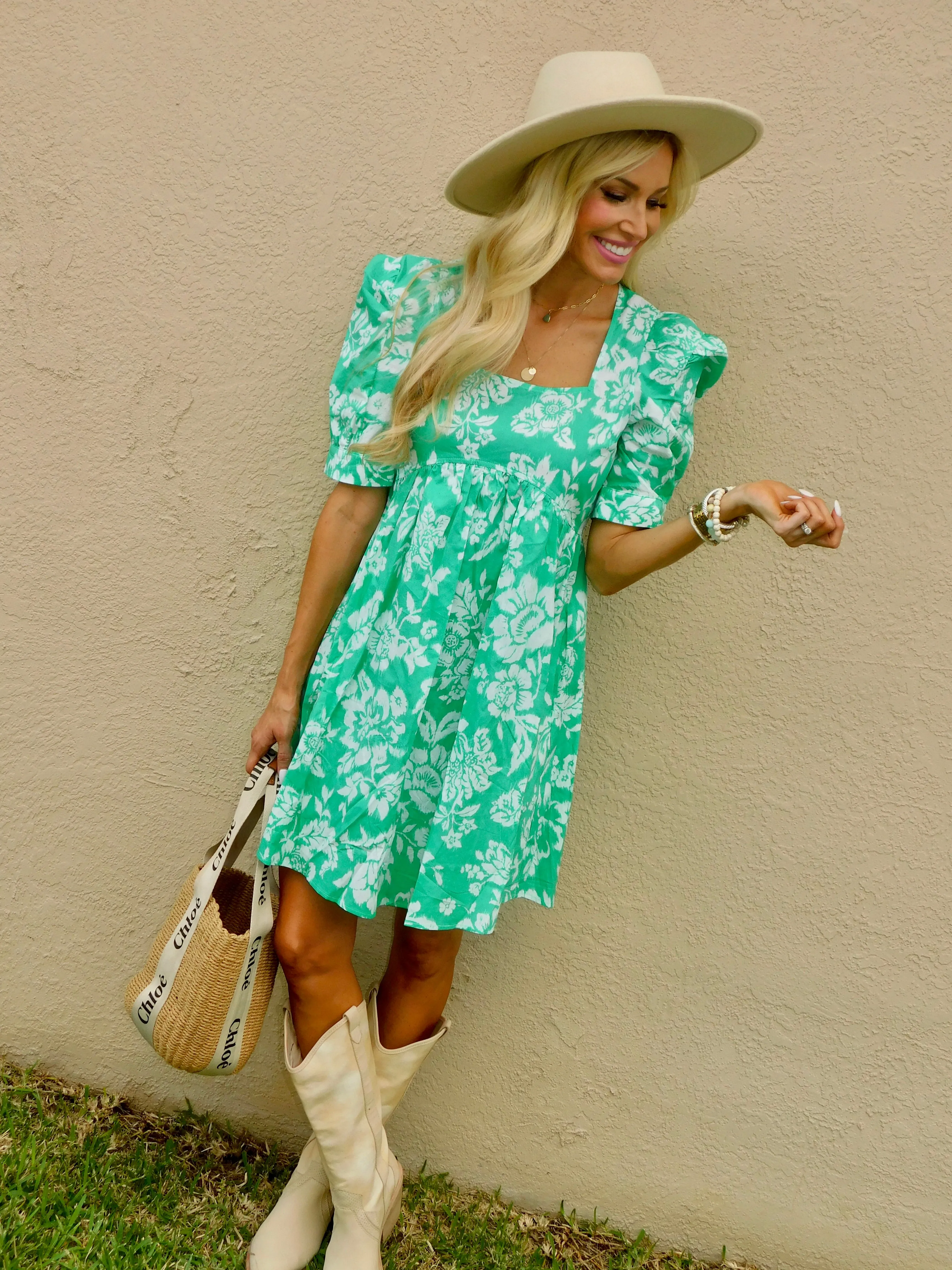 Charlotte Square Neck Floral Print Dress