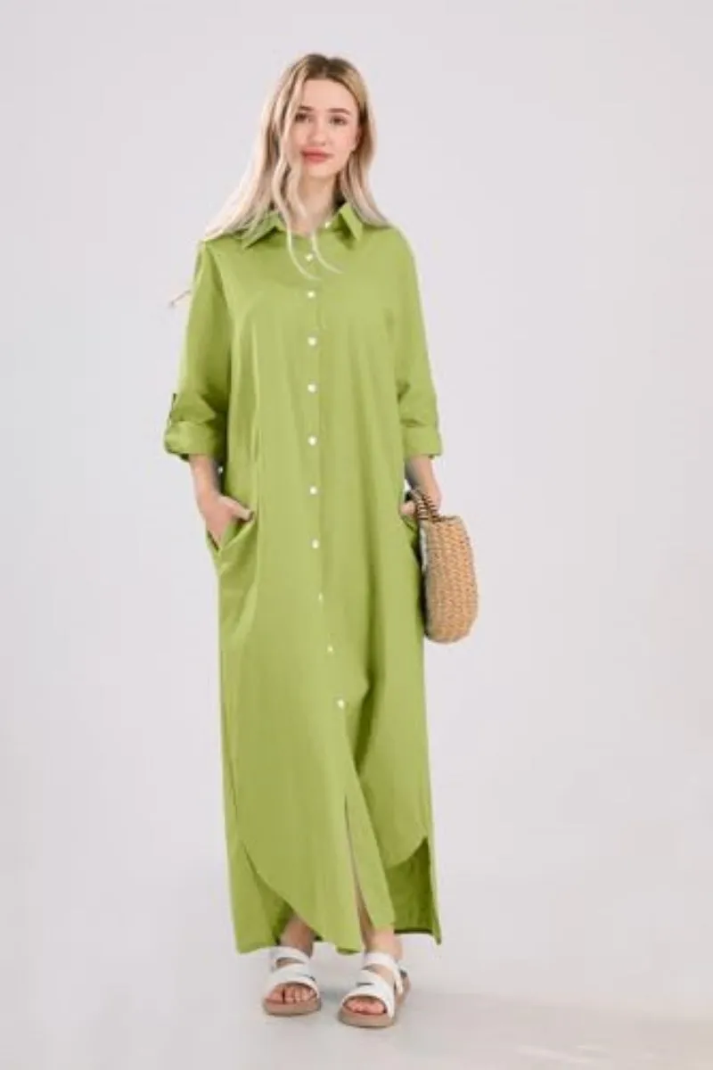 Chouyatou Summer Dresses for Women 2025 Casual Loose Split Long Sleeve Button Down Maxi Shirt Dress