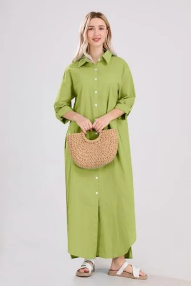 Chouyatou Summer Dresses for Women 2025 Casual Loose Split Long Sleeve Button Down Maxi Shirt Dress