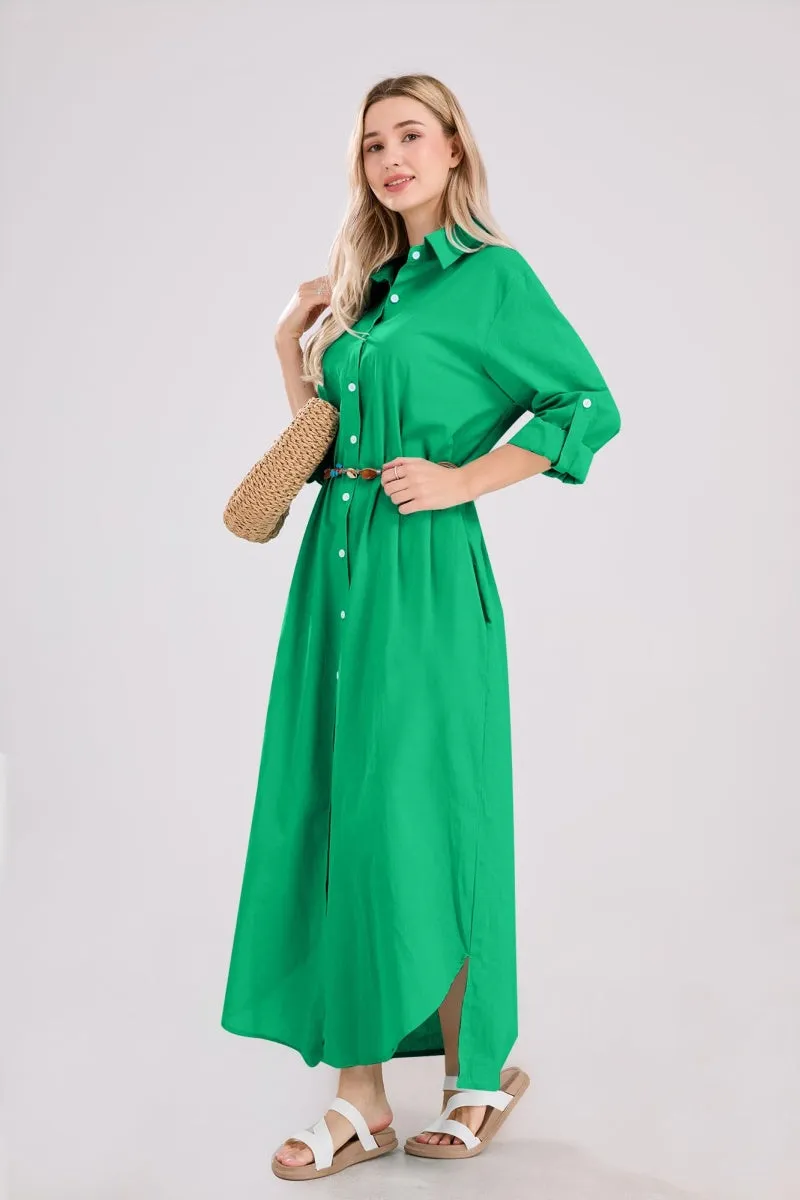 Chouyatou Summer Dresses for Women 2025 Casual Loose Split Long Sleeve Button Down Maxi Shirt Dress