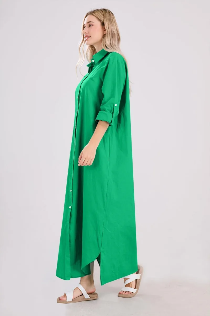 Chouyatou Summer Dresses for Women 2025 Casual Loose Split Long Sleeve Button Down Maxi Shirt Dress