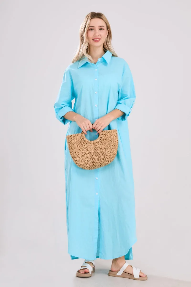 Chouyatou Summer Dresses for Women 2025 Casual Loose Split Long Sleeve Button Down Maxi Shirt Dress