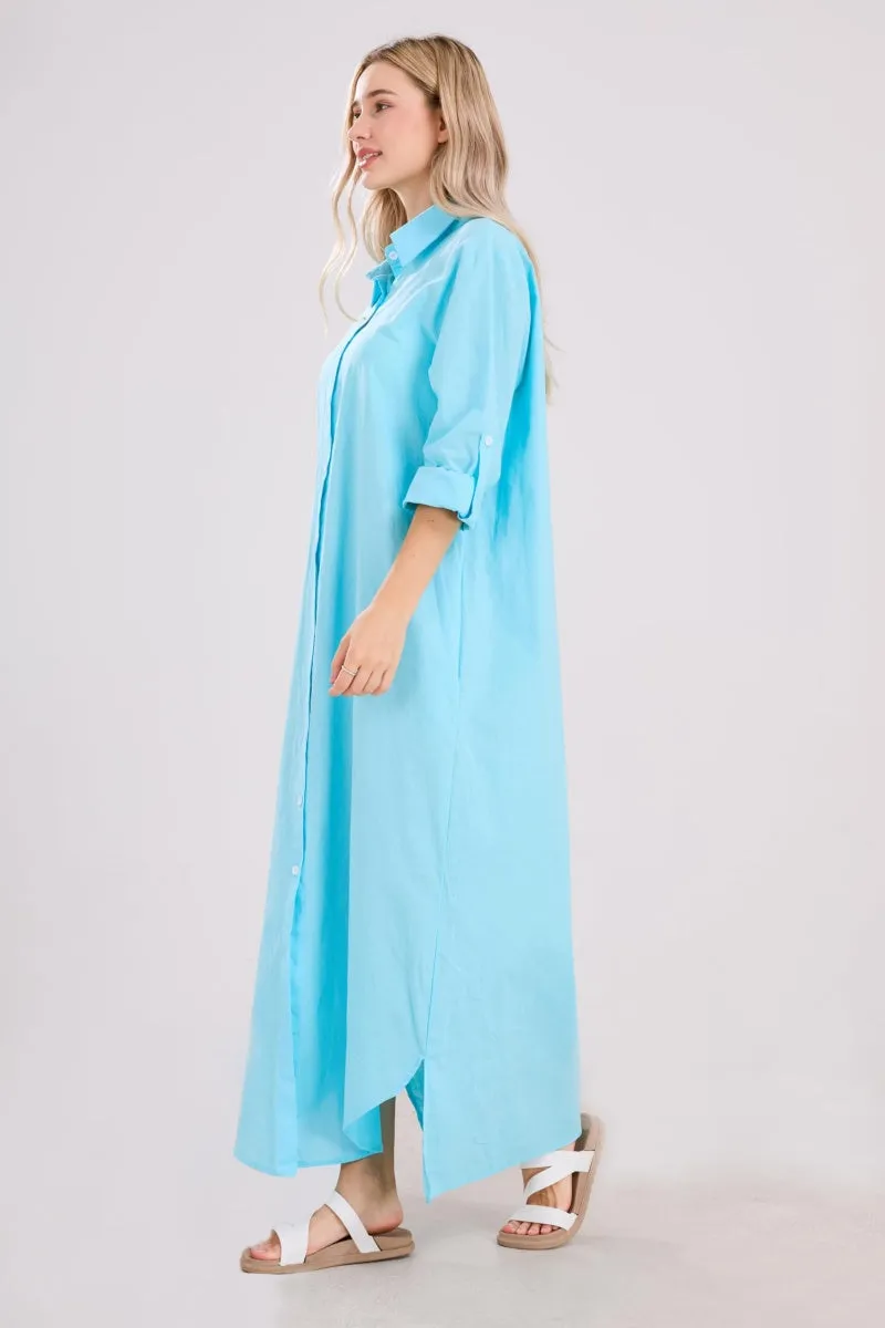 Chouyatou Summer Dresses for Women 2025 Casual Loose Split Long Sleeve Button Down Maxi Shirt Dress