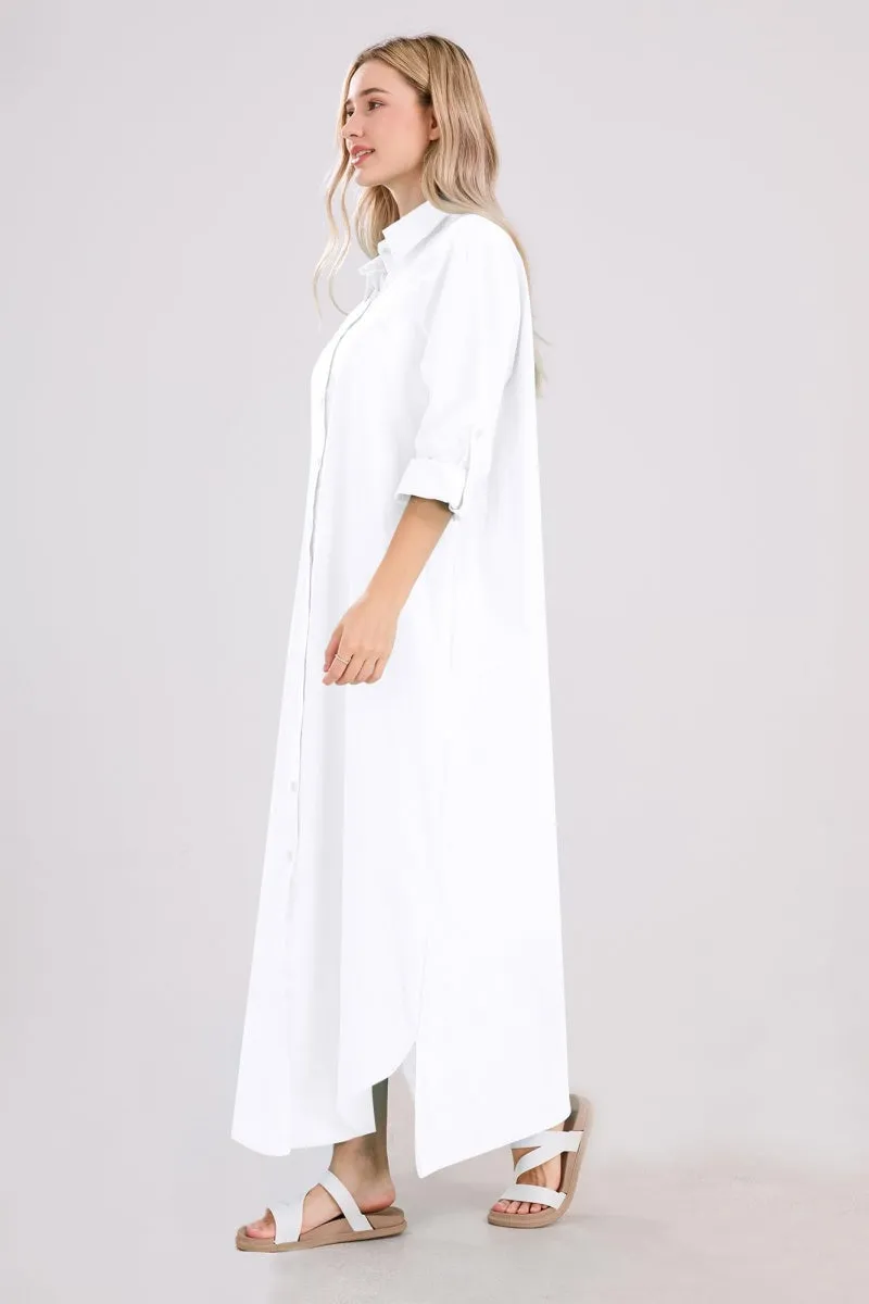 Chouyatou Summer Dresses for Women 2025 Casual Loose Split Long Sleeve Button Down Maxi Shirt Dress