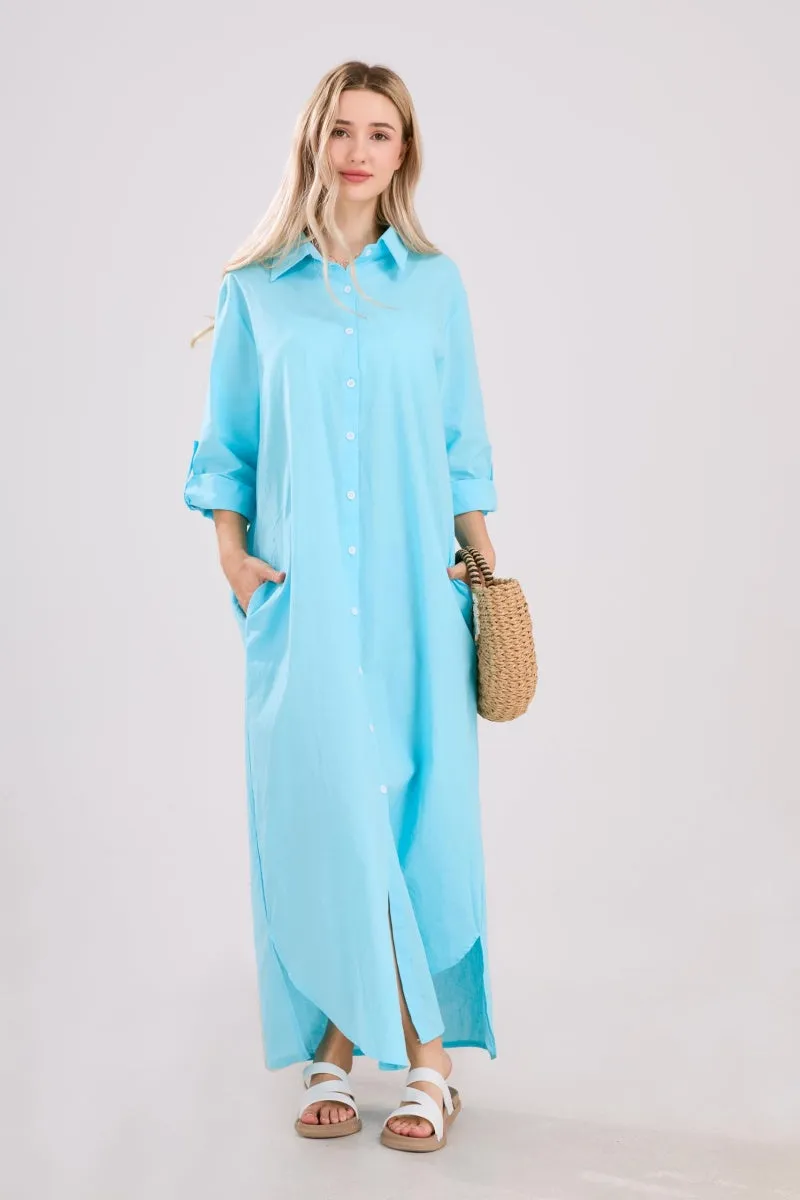 Chouyatou Summer Dresses for Women 2025 Casual Loose Split Long Sleeve Button Down Maxi Shirt Dress