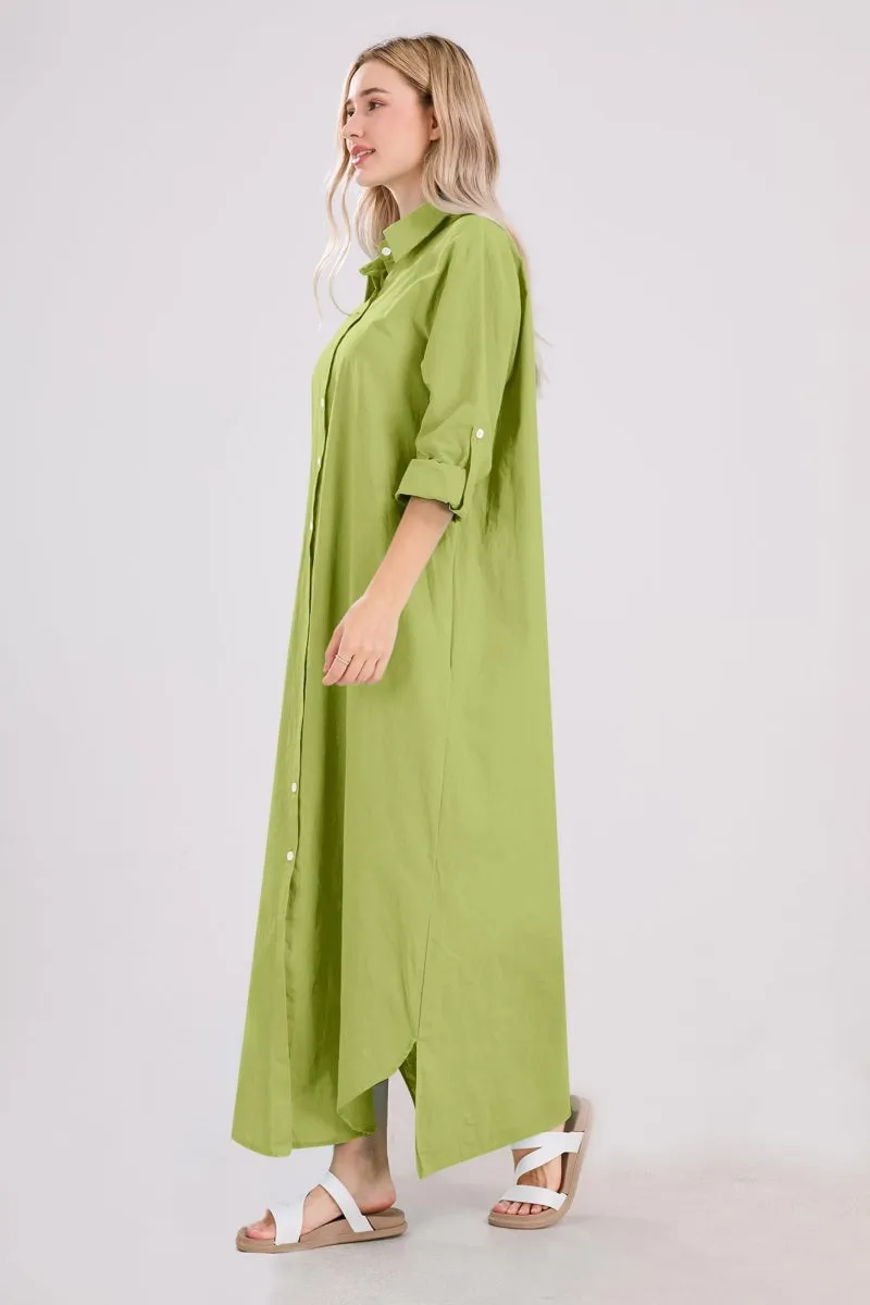 Chouyatou Summer Dresses for Women 2025 Casual Loose Split Long Sleeve Button Down Maxi Shirt Dress