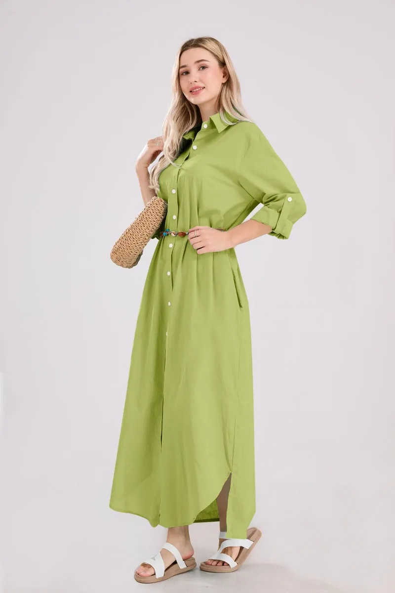 Chouyatou Summer Dresses for Women 2025 Casual Loose Split Long Sleeve Button Down Maxi Shirt Dress