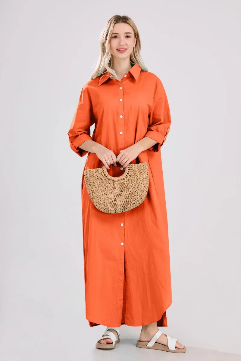 Chouyatou Summer Dresses for Women 2025 Casual Loose Split Long Sleeve Button Down Maxi Shirt Dress