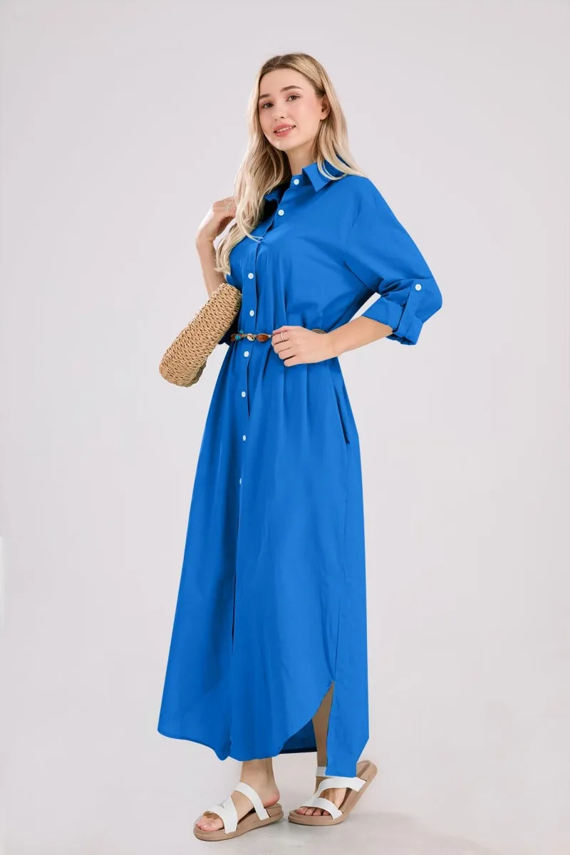 Chouyatou Summer Dresses for Women 2025 Casual Loose Split Long Sleeve Button Down Maxi Shirt Dress