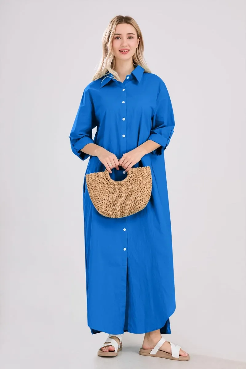Chouyatou Summer Dresses for Women 2025 Casual Loose Split Long Sleeve Button Down Maxi Shirt Dress