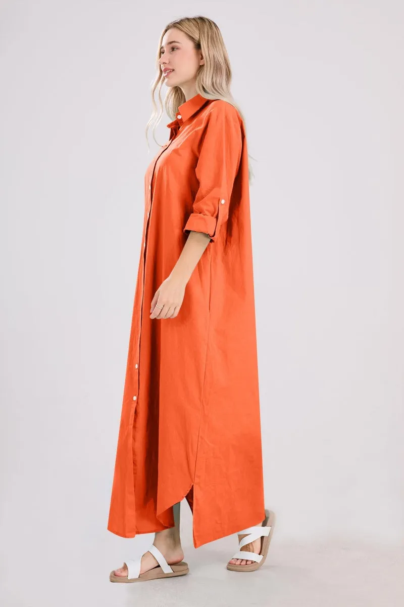 Chouyatou Summer Dresses for Women 2025 Casual Loose Split Long Sleeve Button Down Maxi Shirt Dress