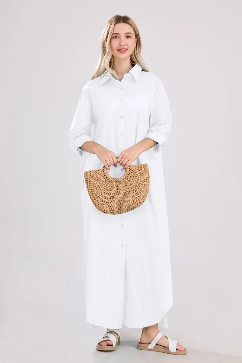 Chouyatou Summer Dresses for Women 2025 Casual Loose Split Long Sleeve Button Down Maxi Shirt Dress