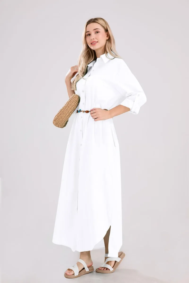 Chouyatou Summer Dresses for Women 2025 Casual Loose Split Long Sleeve Button Down Maxi Shirt Dress