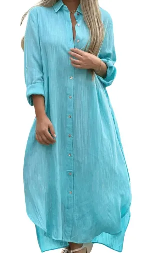 Chouyatou Summer Dresses for Women 2025 Casual Loose Split Long Sleeve Button Down Maxi Shirt Dress
