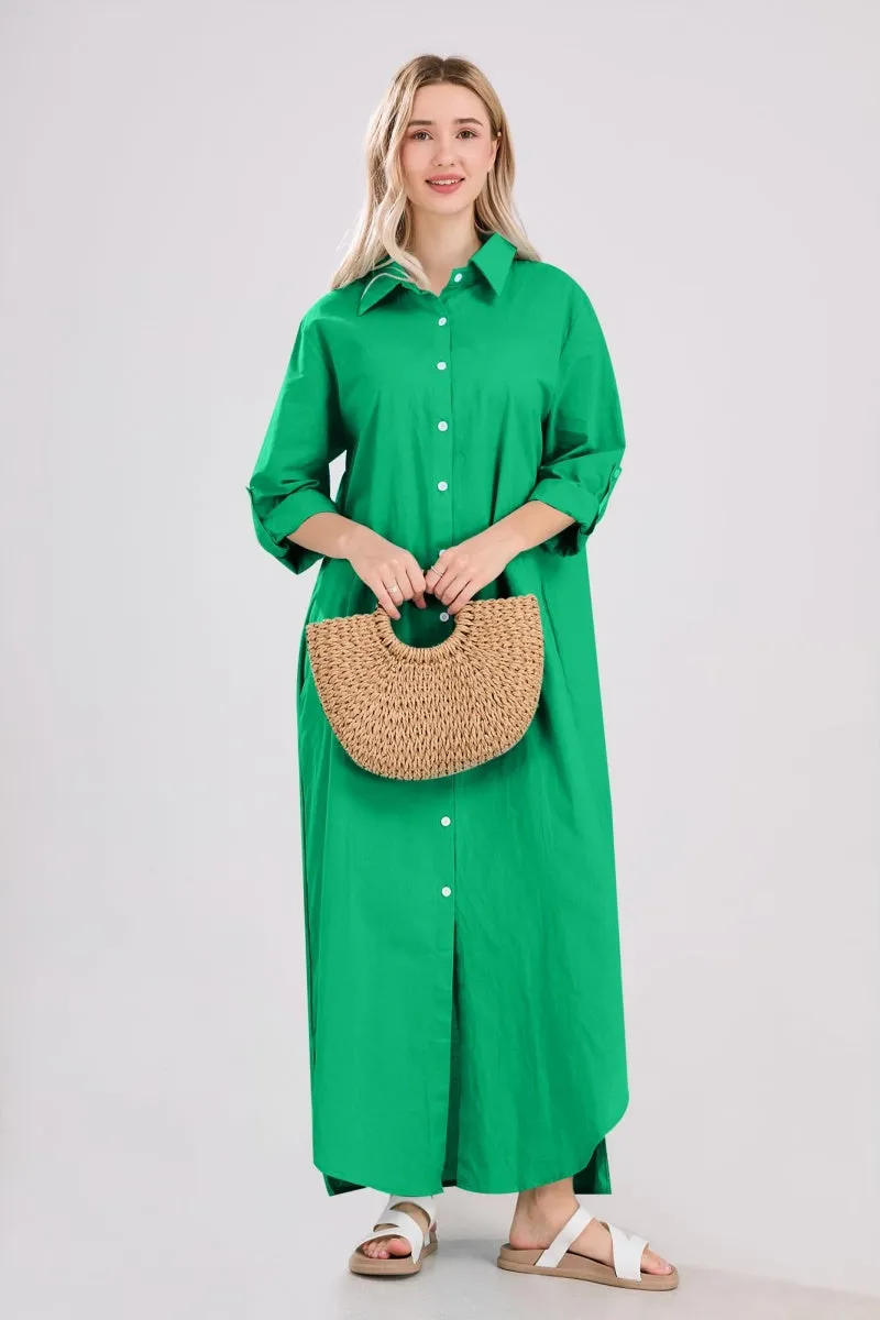 Chouyatou Summer Dresses for Women 2025 Casual Loose Split Long Sleeve Button Down Maxi Shirt Dress