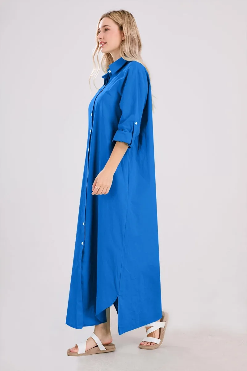 Chouyatou Summer Dresses for Women 2025 Casual Loose Split Long Sleeve Button Down Maxi Shirt Dress