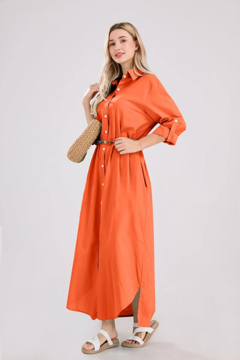 Chouyatou Summer Dresses for Women 2025 Casual Loose Split Long Sleeve Button Down Maxi Shirt Dress