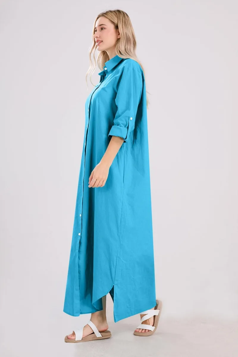 Chouyatou Summer Dresses for Women 2025 Casual Loose Split Long Sleeve Button Down Maxi Shirt Dress