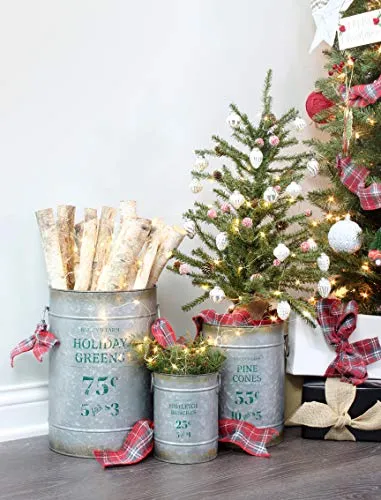 Christmas Galvanized Greenery Buckets (Case of 4 Sets)