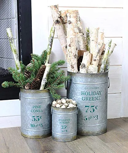 Christmas Galvanized Greenery Buckets (Case of 4 Sets)