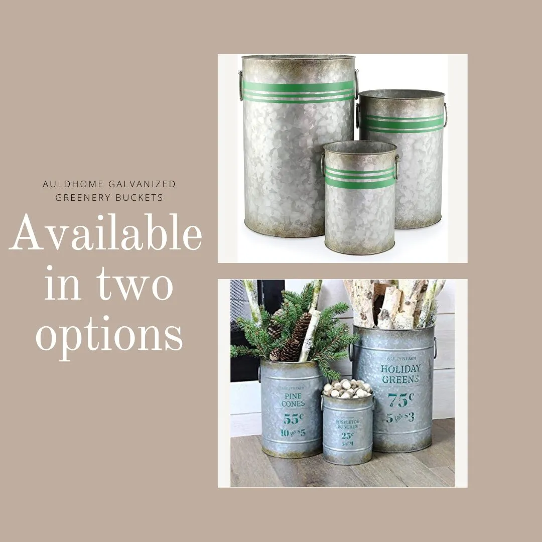 Christmas Galvanized Greenery Buckets (Case of 4 Sets)