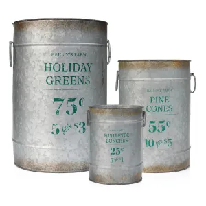 Christmas Galvanized Greenery Buckets (Case of 4 Sets)