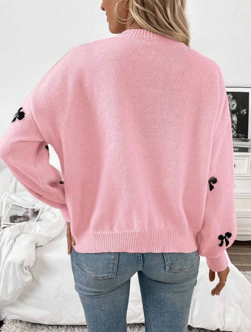 Christmas Winter Bow Decor Casual Pullover Sweater