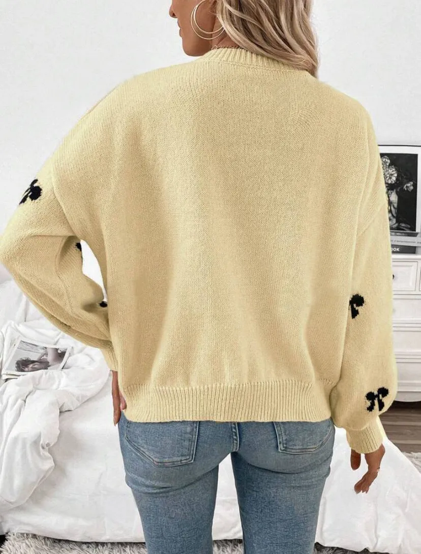 Christmas Winter Bow Decor Casual Pullover Sweater