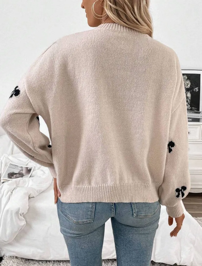 Christmas Winter Bow Decor Casual Pullover Sweater