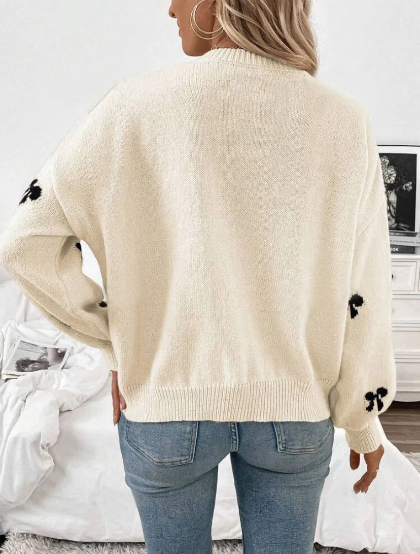 Christmas Winter Bow Decor Casual Pullover Sweater