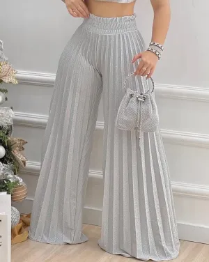 CityHottie - Casual High Waist Pleated Wide Leg Pants Plain Spring & Summer Fashion Elegant Women's Trousers Daily Lady Pants