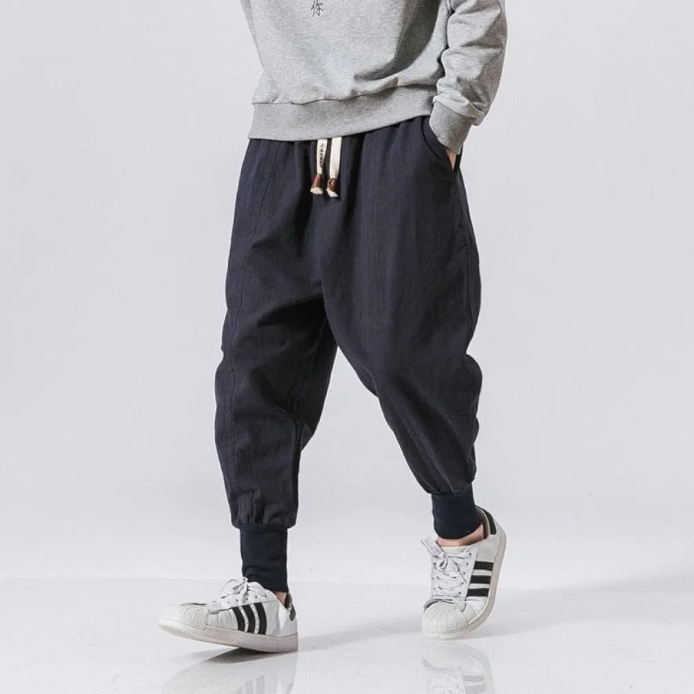 ContiNent 33 Cotton Harem Pants Men Solid Elastic Waist Streetwear Joggers 2020 New Baggy Drop-crotch Pants Casual Trousers Men