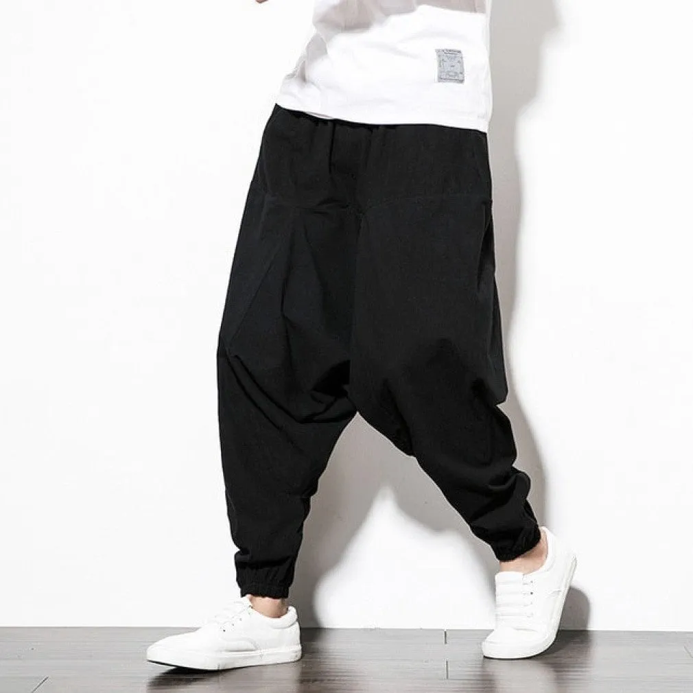 ContiNent 33 Cotton Harem Pants Men Solid Elastic Waist Streetwear Joggers 2020 New Baggy Drop-crotch Pants Casual Trousers Men