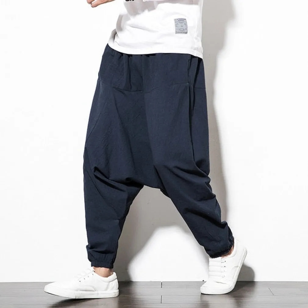 ContiNent 33 Cotton Harem Pants Men Solid Elastic Waist Streetwear Joggers 2020 New Baggy Drop-crotch Pants Casual Trousers Men
