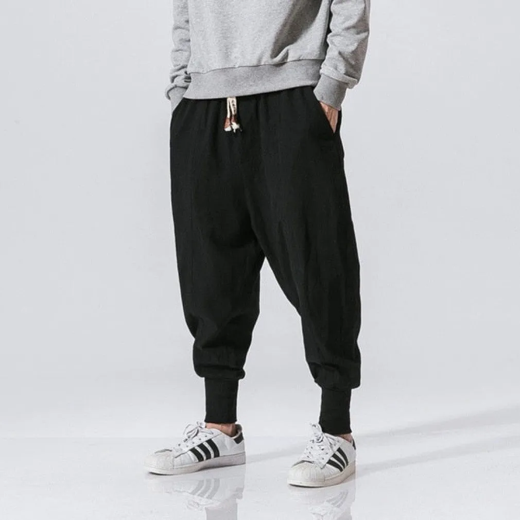 ContiNent 33 Cotton Harem Pants Men Solid Elastic Waist Streetwear Joggers 2020 New Baggy Drop-crotch Pants Casual Trousers Men
