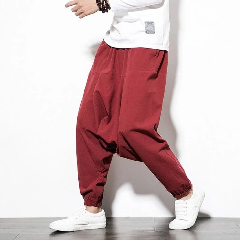 ContiNent 33 Cotton Harem Pants Men Solid Elastic Waist Streetwear Joggers 2020 New Baggy Drop-crotch Pants Casual Trousers Men