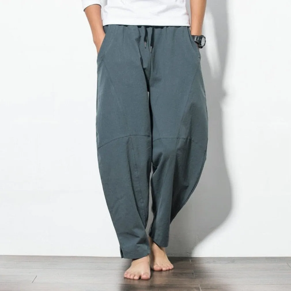 ContiNent 33 Cotton Harem Pants Men Solid Elastic Waist Streetwear Joggers 2020 New Baggy Drop-crotch Pants Casual Trousers Men