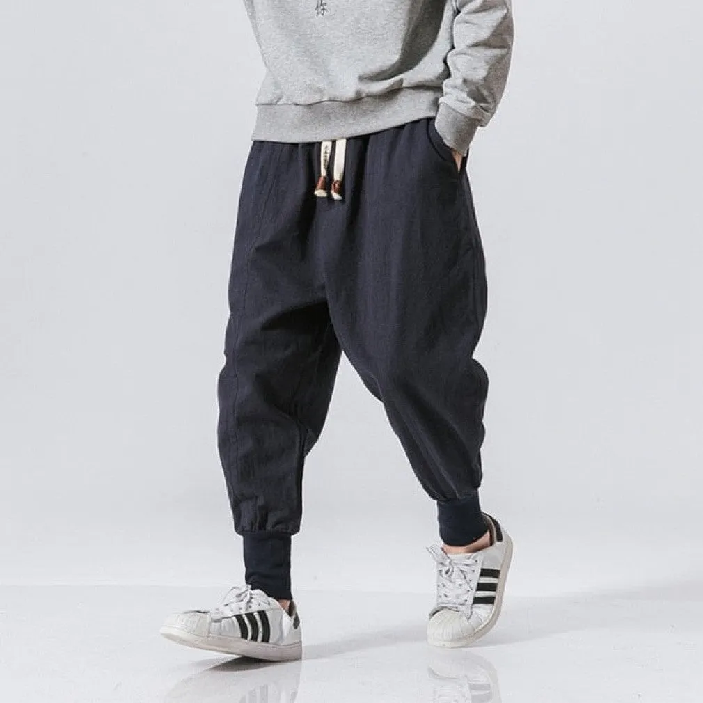 ContiNent 33 Cotton Harem Pants Men Solid Elastic Waist Streetwear Joggers 2020 New Baggy Drop-crotch Pants Casual Trousers Men