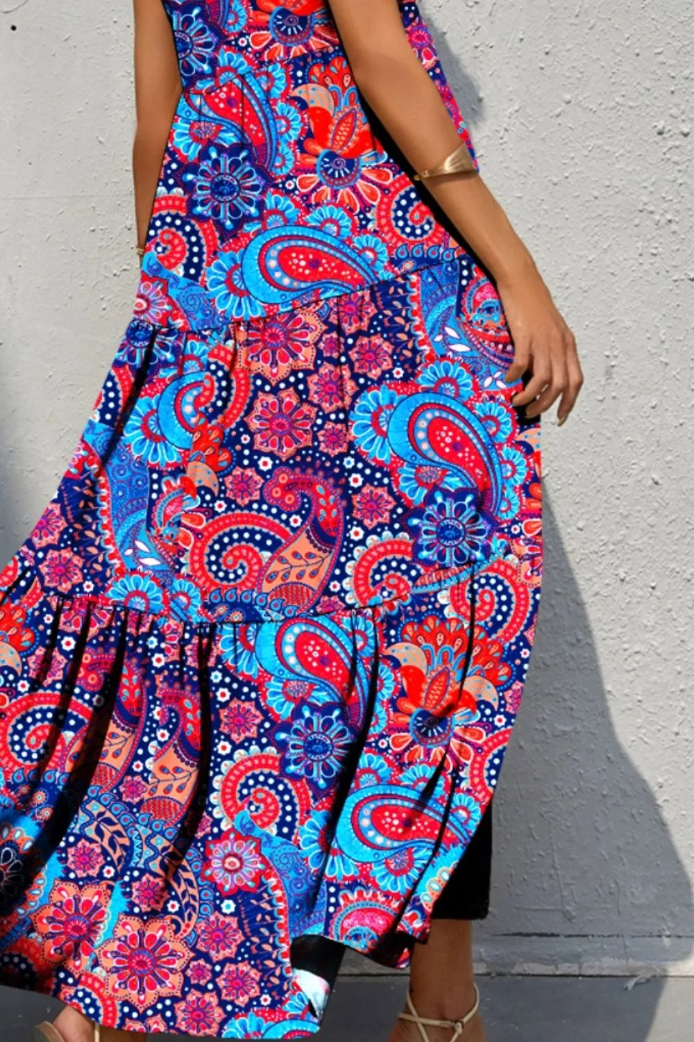 Corrine Tiered Printed V-Neck Sleeveless Dress
