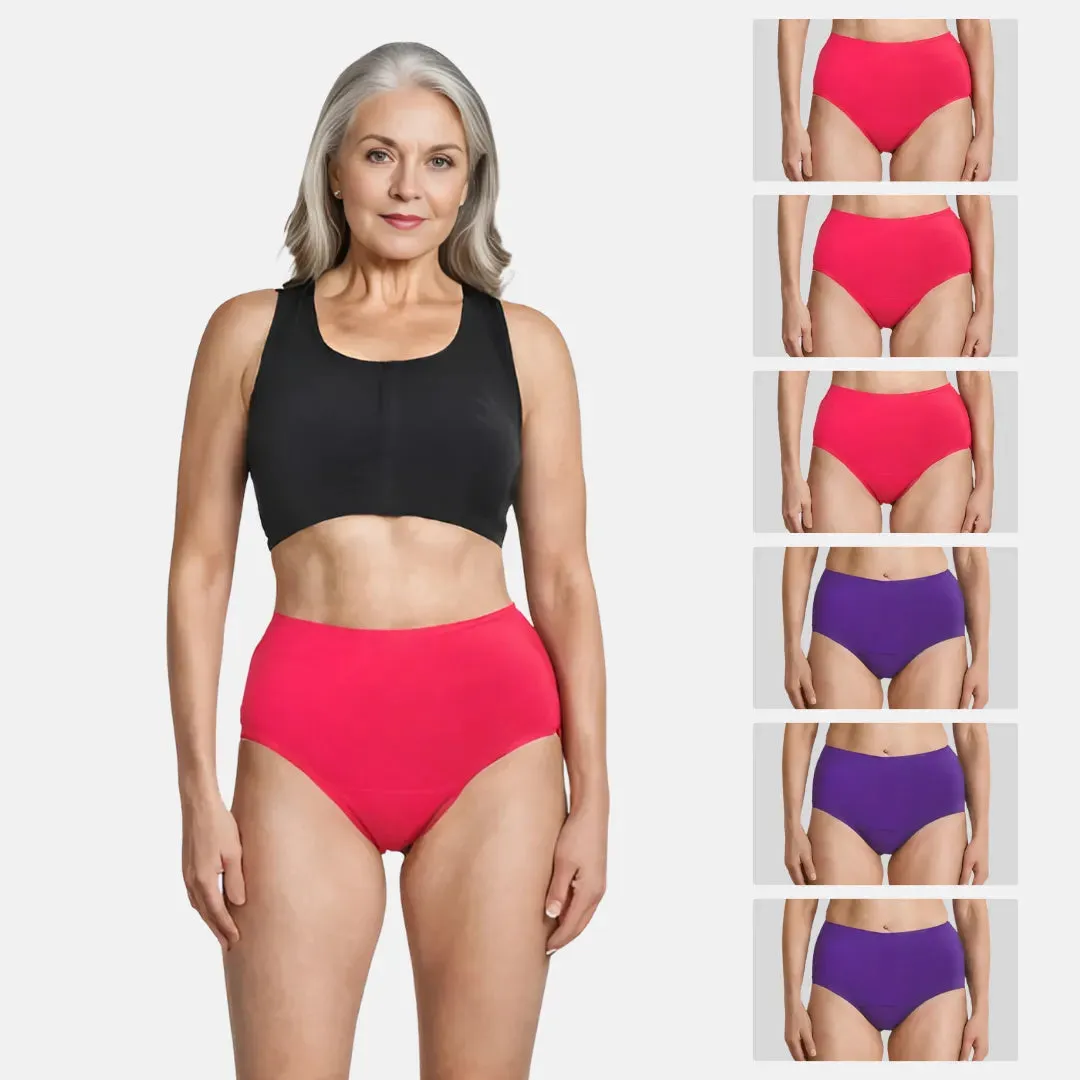 Cotton Panties For Elderly Women | High Waist | Brief Cut | Full Hip & Back Coverage | Offers Belly & Back Support | Flattens Belly & Covers Muffin Top | Friction & Rash Free | Pack Of 6