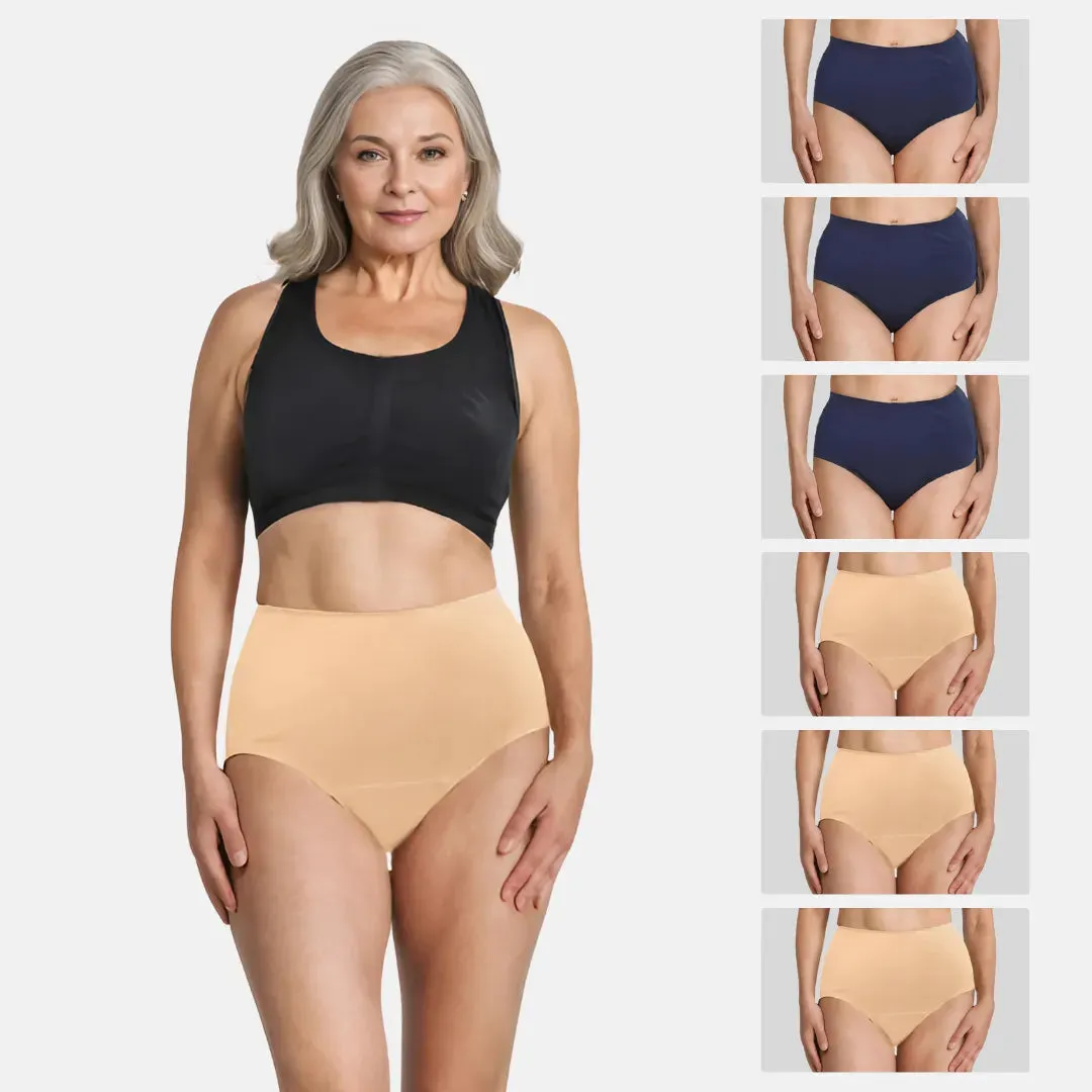 Cotton Panties For Elderly Women | High Waist | Brief Cut | Full Hip & Back Coverage | Offers Belly & Back Support | Flattens Belly & Covers Muffin Top | Friction & Rash Free | Pack Of 6