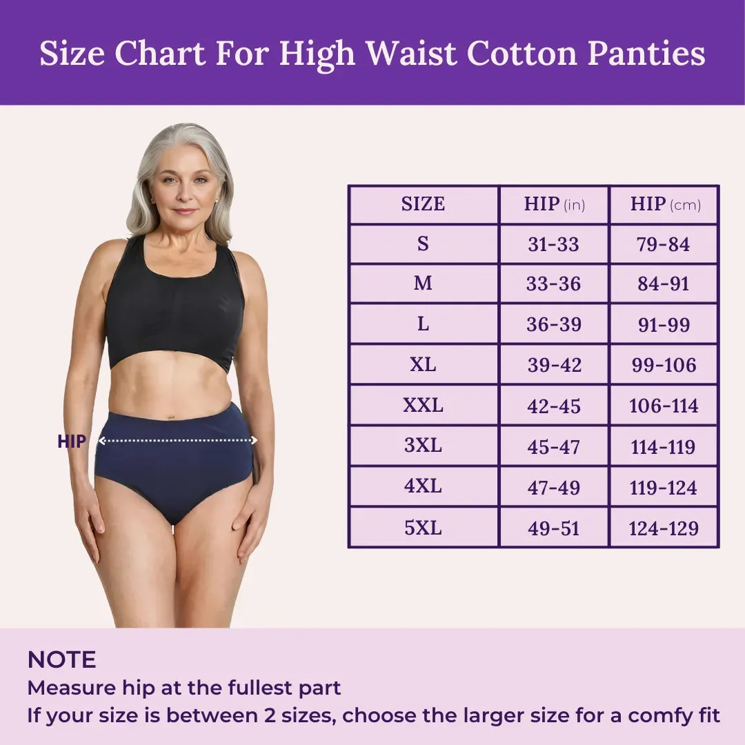 Cotton Panties For Elderly Women | High Waist | Brief Cut | Full Hip & Back Coverage | Offers Belly & Back Support | Flattens Belly & Covers Muffin Top | Friction & Rash Free | Pack Of 6