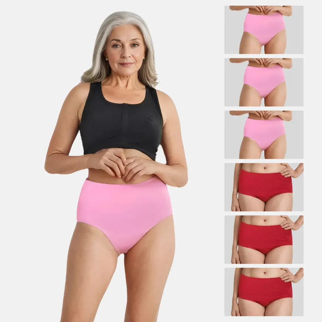 Cotton Panties For Elderly Women | High Waist | Brief Cut | Full Hip & Back Coverage | Offers Belly & Back Support | Flattens Belly & Covers Muffin Top | Friction & Rash Free | Pack Of 6